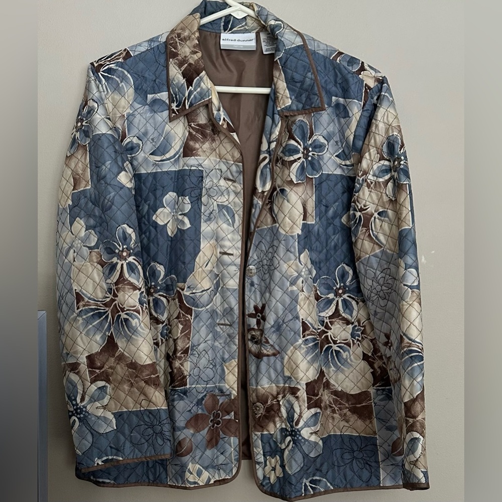 ALFRED DUNBER size 10 PETITE Blue and Brown Floral Jacket